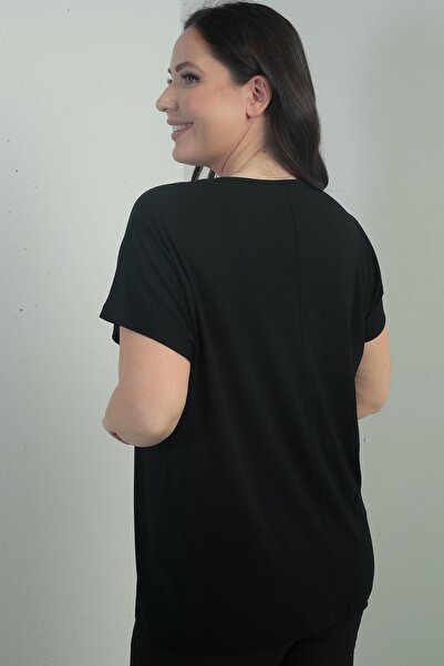 By Saygı Women's Shoulder Stone Printed V-Neck Bat Sleeve B.B. Blouse