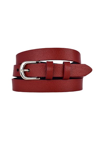 GoDeri Curea roșie subțire pentru femei cu cataramă de 2 cm - 100% piele naturală, rochie și pantaloni de culoare argintie NrMl.DUZ