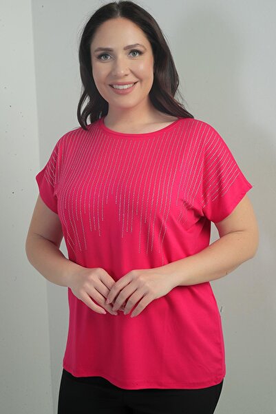 By Saygı Women's Front Waterfall Stone Printed Crew Neck B.B. Blouse