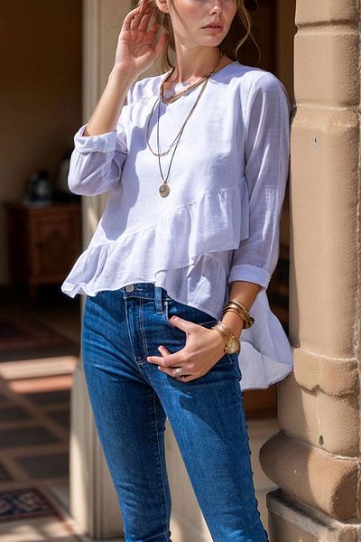 bacc White Skirt Layered Ruffled Voile Blouse Bcbsk-25700-3571