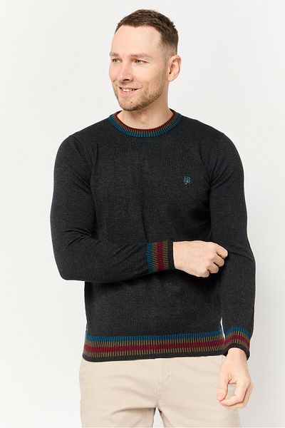 Harmont & Blaine Jeans Men Crew Neck Embroidered Logo Sweater, Dark Grey