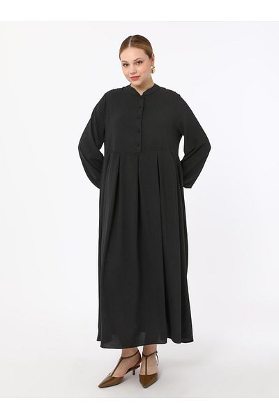 ALİA Chief Collar Button Detailed Large Size Aerobin Dress - Black - Alia