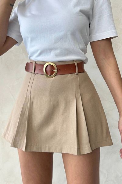bacc Biscuit Pleated Woven Gabardine Shorts Skirt (with Belt Gift) Bchn-25252001