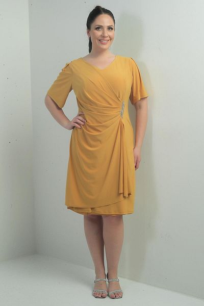 By Saygı Rochie de damă cu decolteu în V, cu mărgele în față, cu detalii de piatră, căptușită, mărime mare, din lycra