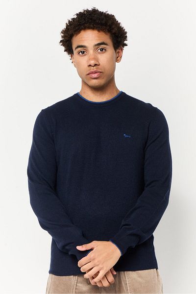 Harmont & Blaine Men Crew Neck Knitted Sweater, Navy Blue