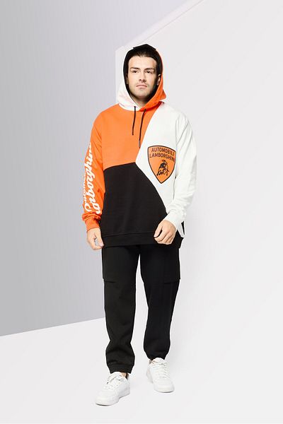 Lamborghini Men Brand Logo Hooded Sweatshirt, Multicolour