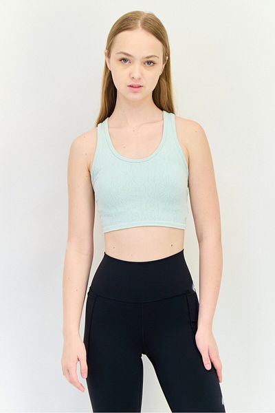 Offline by Aerie Women Crew Neck Sleeveless Textured Tank Top, Green