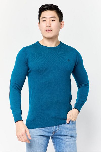 Harmont & Blaine Men Crew Neck Long Sleeves Embroidered Logo Sweater, Teal Green