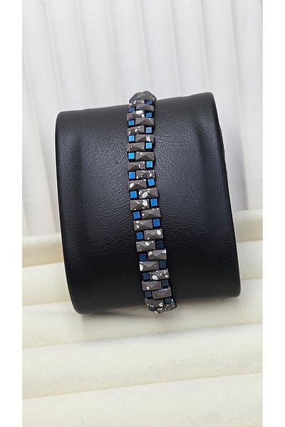 AURA Men's Hematite Stone Macrame Bracelet Double Row