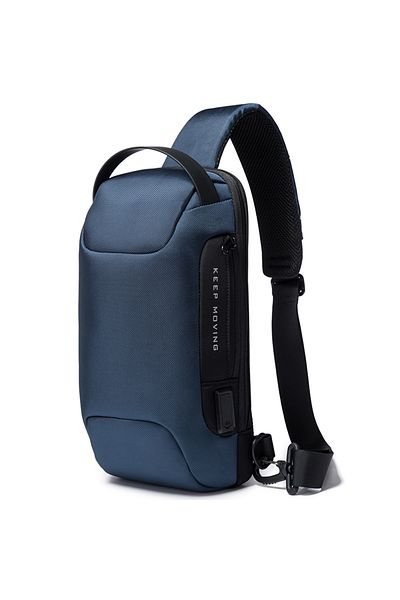 BANGE Rucsac crossbody, rezistent la stropi de apa,buzunar antifurt, lacat TSA si port USB, BANGE,Albastru