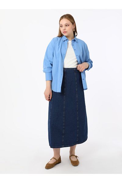 ALİA Fusta Denim Cup Plus Size - Albastru - Alia