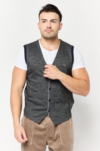 Harmont & Blaine Men V Neck Embroidered Logo Sweater Vest, Multicolor