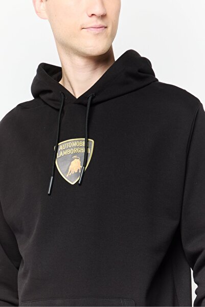 Lamborghini Men Brand Logo Long Sleeve Hoodie, Black