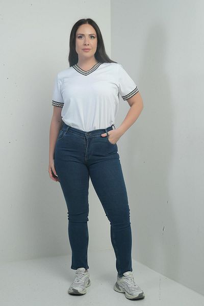 By Saygı Pantaloni de damă cu talie înaltă din lycra, blugi de mărime mare