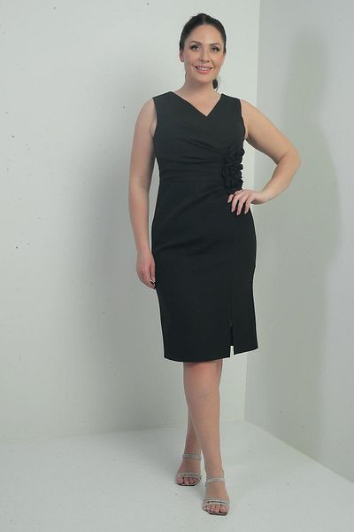 By Saygı Rochie midi de damă, față, spate, cu decolteu în V, cu 3 dimensiuni, cu detalii florale