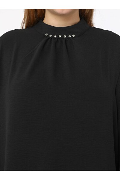 ALİA Large Size Collar Stone Detailed Aerobin Tunic - Black - Alia