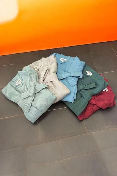 CollessiaHome Unisex λεπτό μπουρνούζι κιμονό - 100% οργανικό βαμβάκι, μουσελίνα διπλής στρώσης, φόρεμα, μπλε Indigo