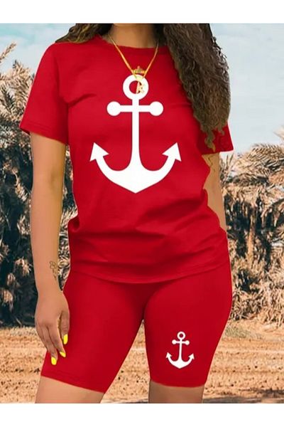 Miracle Omni Women's Short Sleeve Anchor Printed Viscose Double Suit