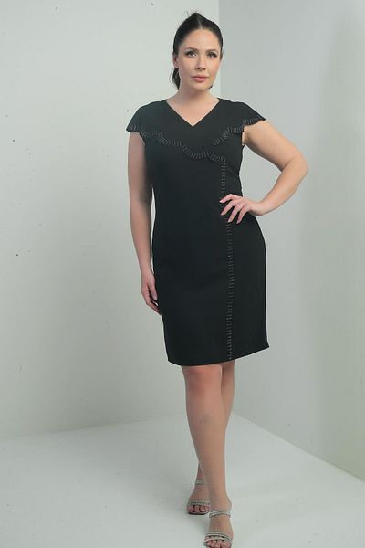 By Saygı Rochie scurtă de damă, cu decolteu cu detalii de piatră, tăiată cu laser, căptușită, mărime mare