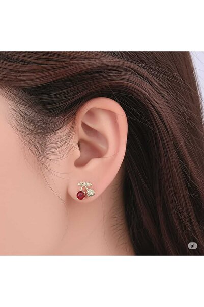 BESMYAR JEWELS Kırmızı Taşlı Zarif Küpe Modeli – Meyve Temalı Sevimli ve Işıltılı Tasarım