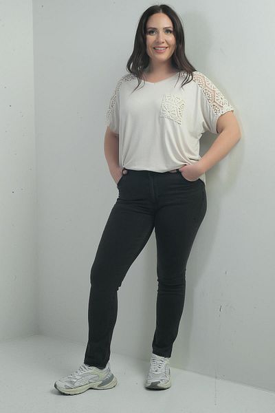 By Saygı Pantaloni de damă cu talie înaltă din lycra, blugi de mărime mare