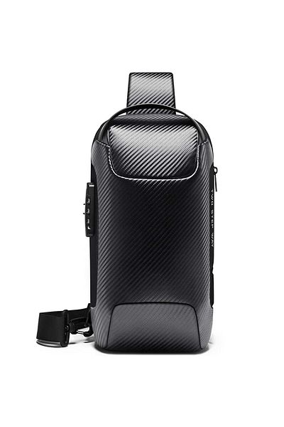 BANGE Crossbody backpack, splash-proof, anti-theft pocket, TSA lock and USB port, BANGE, Carbon
