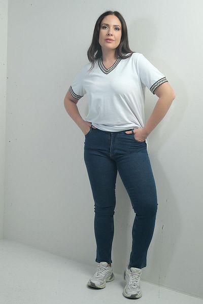 By Saygı Pantaloni de damă cu talie înaltă din lycra, blugi de mărime mare