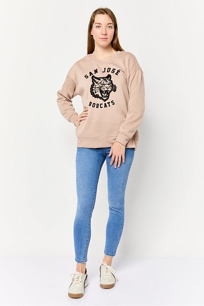 No Comment Women V Neck Graphic Print Long Sleeves Sweatshirt, Light Brown
