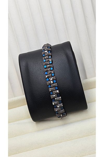 AURA Men's Hematite Stone Macrame Bracelet Double Row