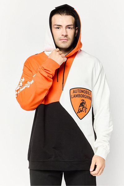 Lamborghini Men Brand Logo Hooded Sweatshirt, Multicolour