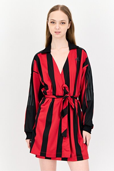 adidas فستان جيرسي خارجي نسائي فضفاض بأكمام طويلة، متعدد الألوان