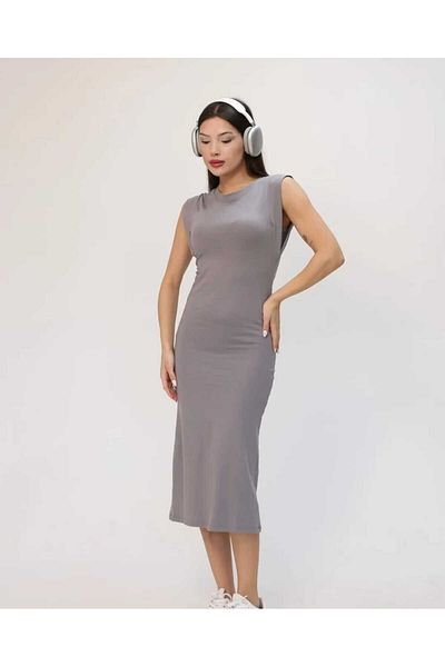 Bubble Women's Cotton Vatka Look Sleeveless Back Slit Midi Basic Dress