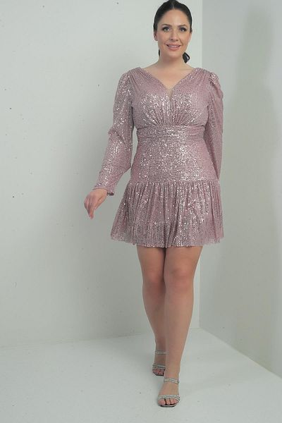 By Saygı Rochie de damă, cu decolteu în V, cu mâneci lungi, cu mâneci lungi, cu paiete