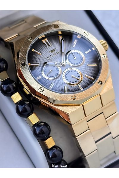 FERRO Men's Watch, Functions Active, Yellow Steel Band, Bracelet Gift