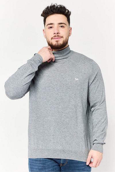Harmont & Blaine Men Turtle Neck Embroidered Logo Long Sleeve Sweater, Grey