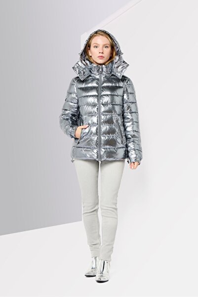 Guess Women Quilted Puffer Jacket, Silver