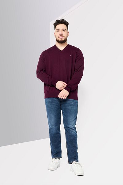 Harmont & Blaine Men V Neck Embroidered Logo Sweater, Burgundy