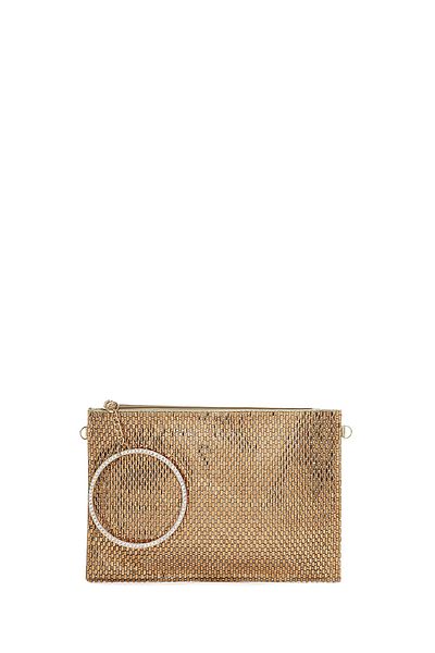 Derimod Women's Gold Stone Long Chain Strap Evening Dress Clutch Bag 25Sbd2922Ts