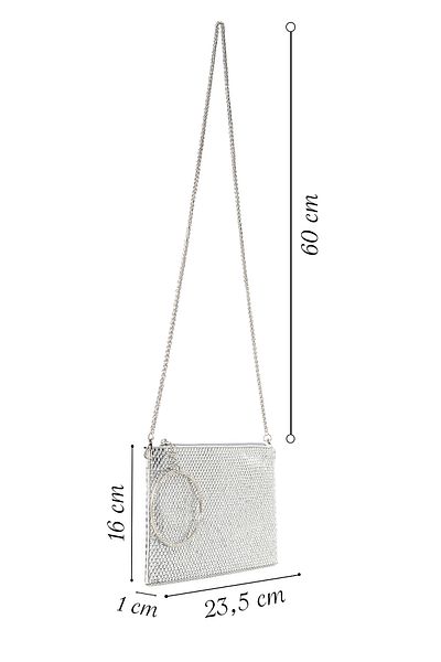 Derimod Women's Silver Stone Long Chain Strap Evening Dress Clutch Bag 25Sbd2922Ts