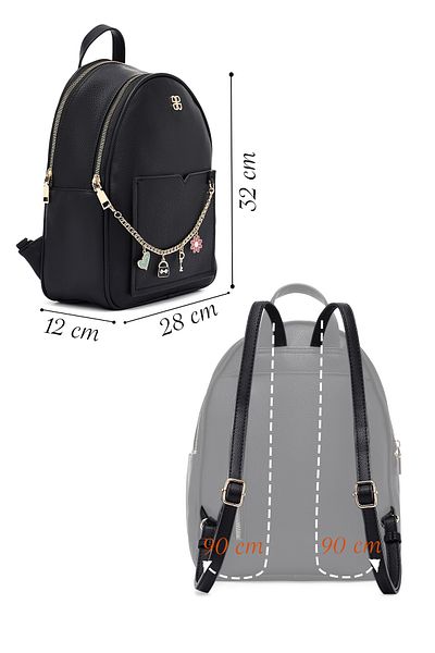 Derimod Women's Black Backpack with Accessory Detail 25Sbd2560Ft
