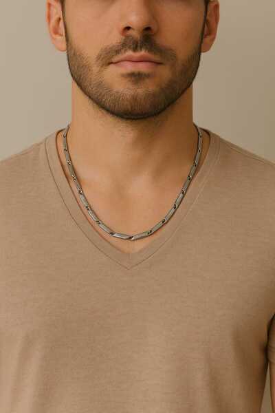 BESMYAR JEWELS نموذج قلادة سلسلة رجالية حديثة فضية اللون