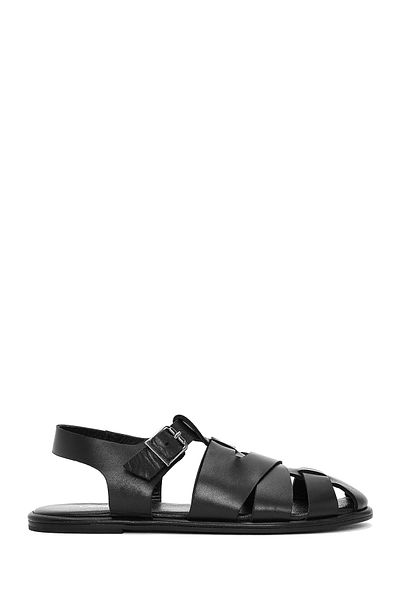 Derimod Women's Black Buckle Leather Sandals 25Sfd152718