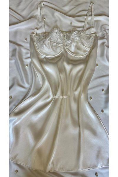 Lessya White Satin Nightgown with Underwire Adjustable Straps