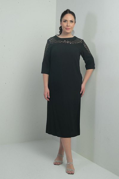 By Saygı Rochie midi de damă, cu guler și umeri, cu detaliu de paiete, cu jumătate de mânecă, căptușită, de mărime mare