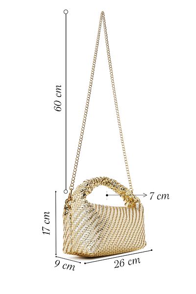 Derimod Women's Gold Long Strap Braided Mini Shoulder Bag 25Sbd292429