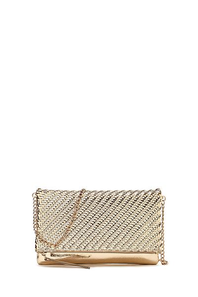Derimod Women's Gold Long Chain Strap Braided Portfolio Bag 25Sbd293429