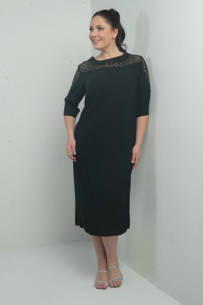 By Saygı Rochie midi de damă, cu guler și umeri, cu detaliu de paiete, cu jumătate de mânecă, căptușită, de mărime mare