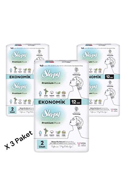 Sleepy KOPYA - SLEEPY BİO NATURAL PREMİUM PLUS+ 2 UZUN 12 ADET ( 3 PAKET 36 A...