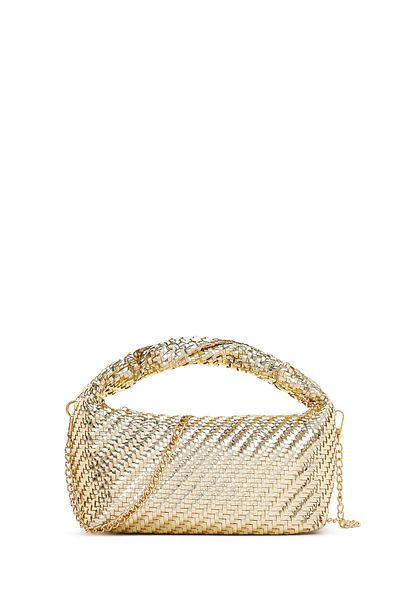 Derimod Women's Gold Long Strap Braided Mini Shoulder Bag 25Sbd292429