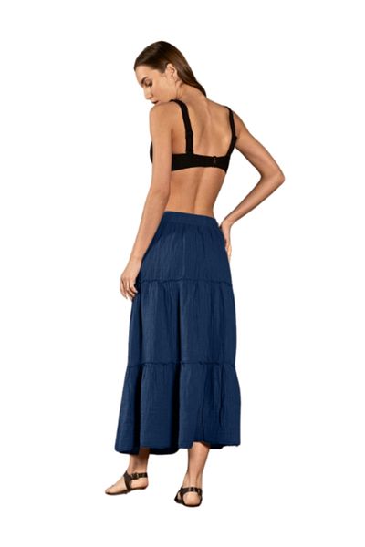 clavia Fusta de muselina cu talie inalta, fusta plisata cu straturi, fusta hijab, fusta casual, fusta lunga de vara